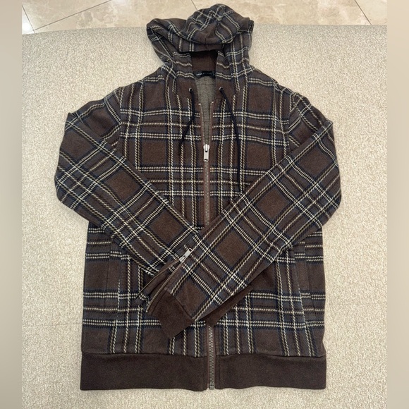 Marc by Marc Jacobs Plaid Zip-Up Hoodie Jacket – Brown & Navy - Picture 1 of 10